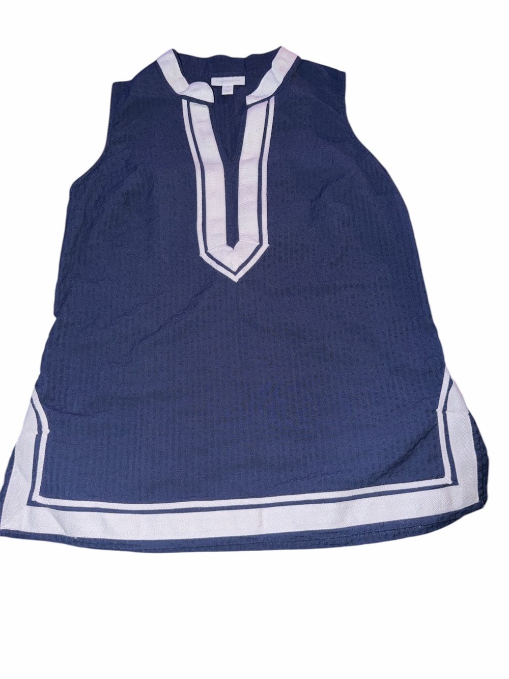 Charter Club Navy Tunic Top with White Vertical Trim
